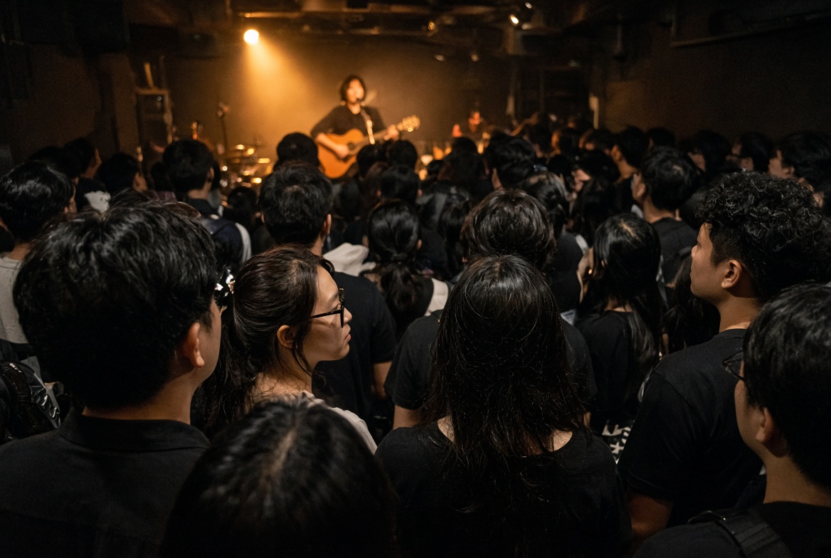 Listeners at a small Hong Kong indie gig